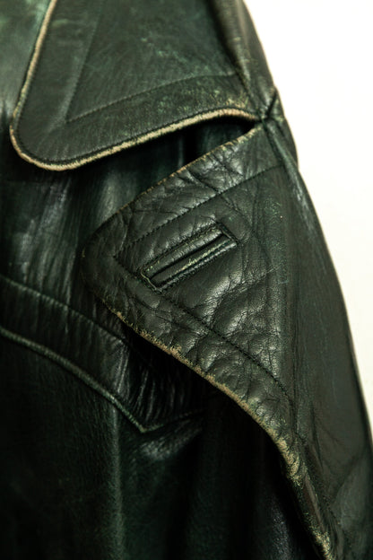 Vintage 1930s–40s German Green Horsehide Leather Trench Coat L (44)