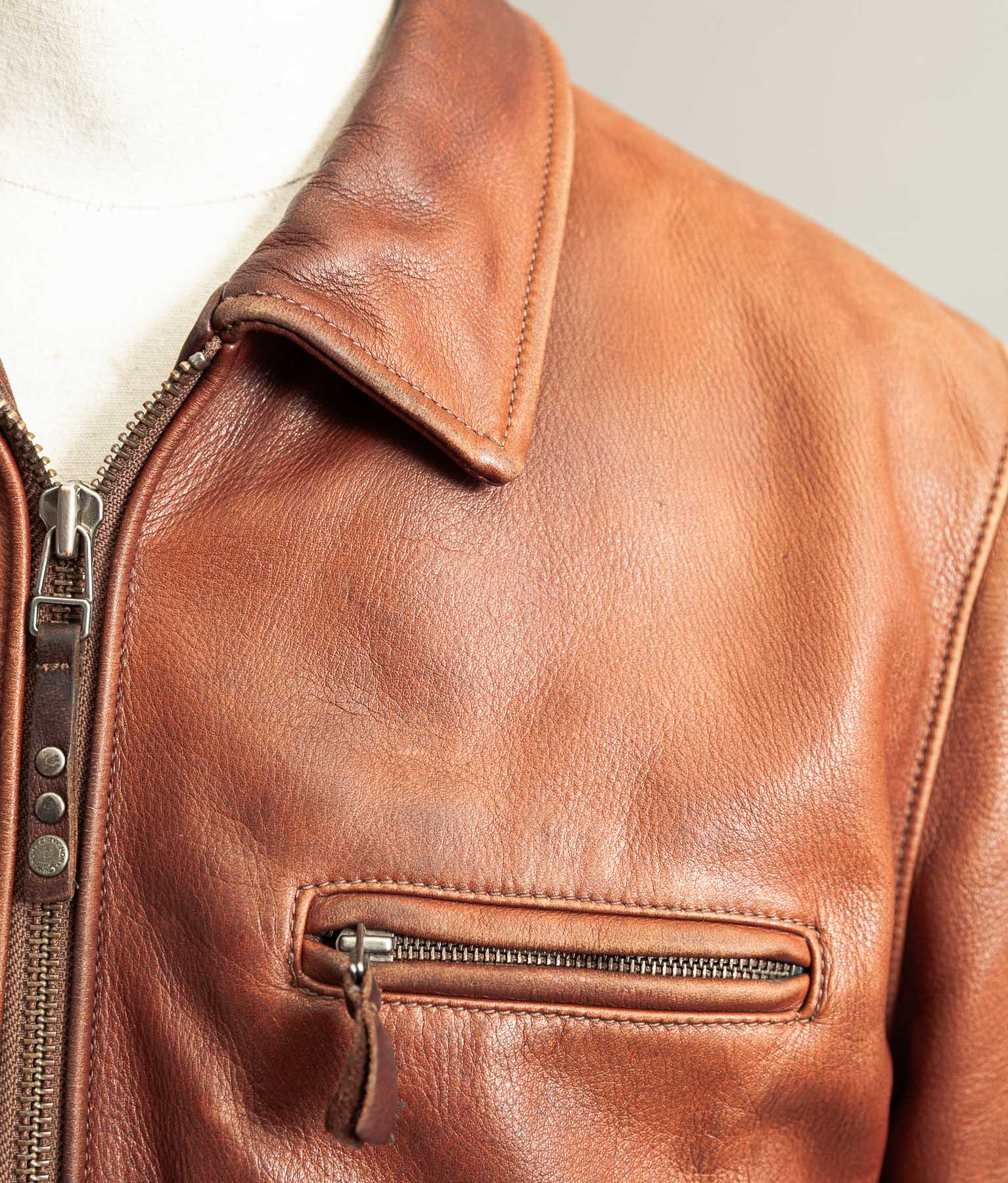 Vintage 1990s Chevignon Cognac Cowhide Leather Jacket