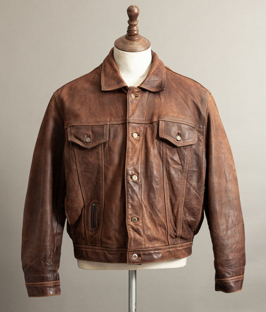 Vintage 1990s Redskins Buffalo Hide Leather Trucker Jacket
