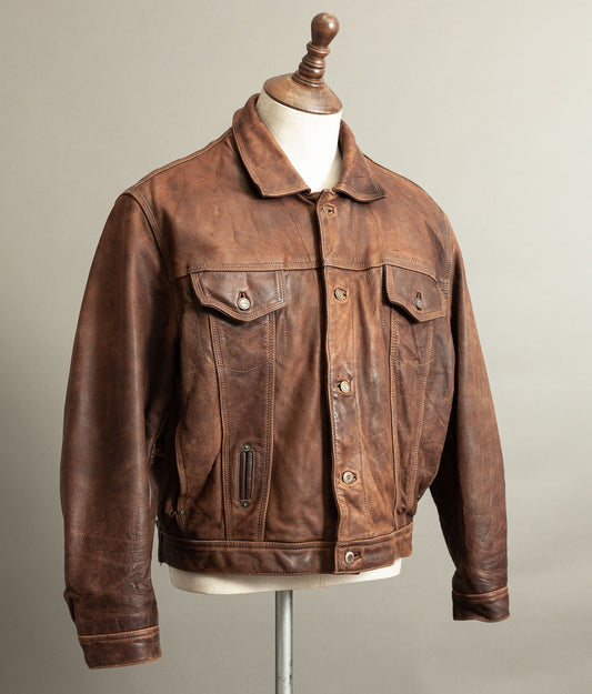 Vintage 1990s Redskins Buffalo Hide Leather Trucker Jacket