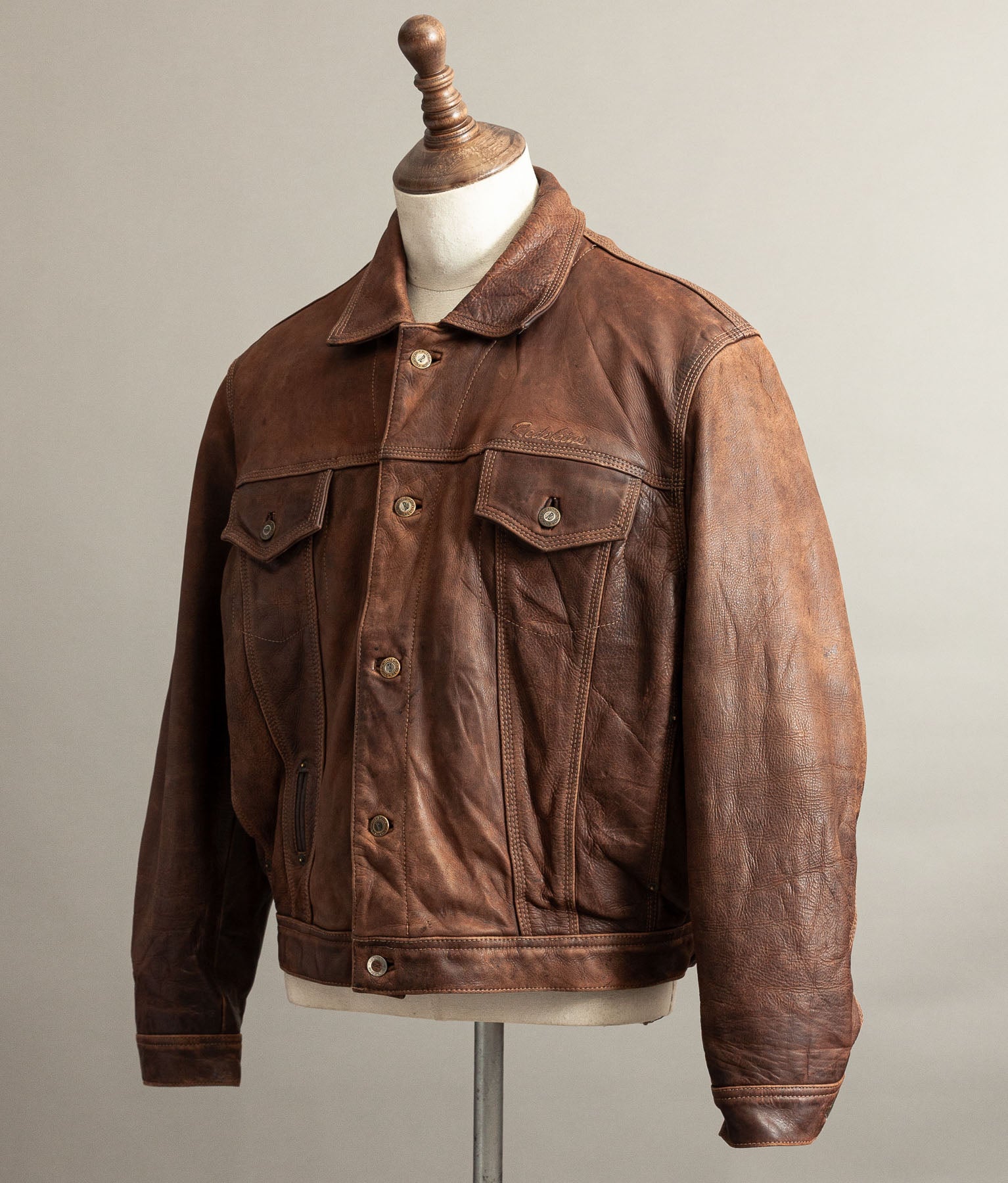 Vintage 1990s Redskins Buffalo Hide Leather Trucker Jacket