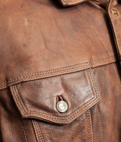 Vintage 1990s Redskins Buffalo Hide Leather Trucker Jacket