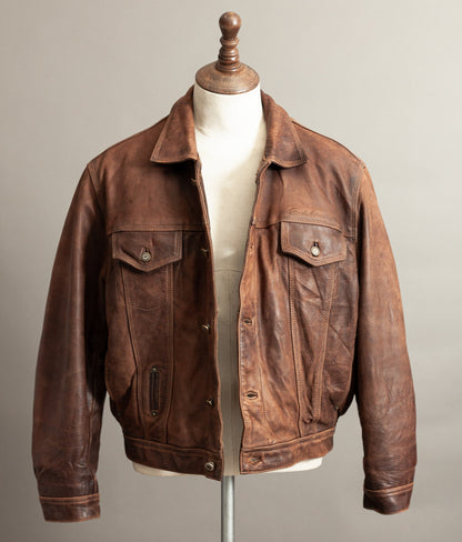 Vintage 1990s Redskins Buffalo Hide Leather Trucker Jacket