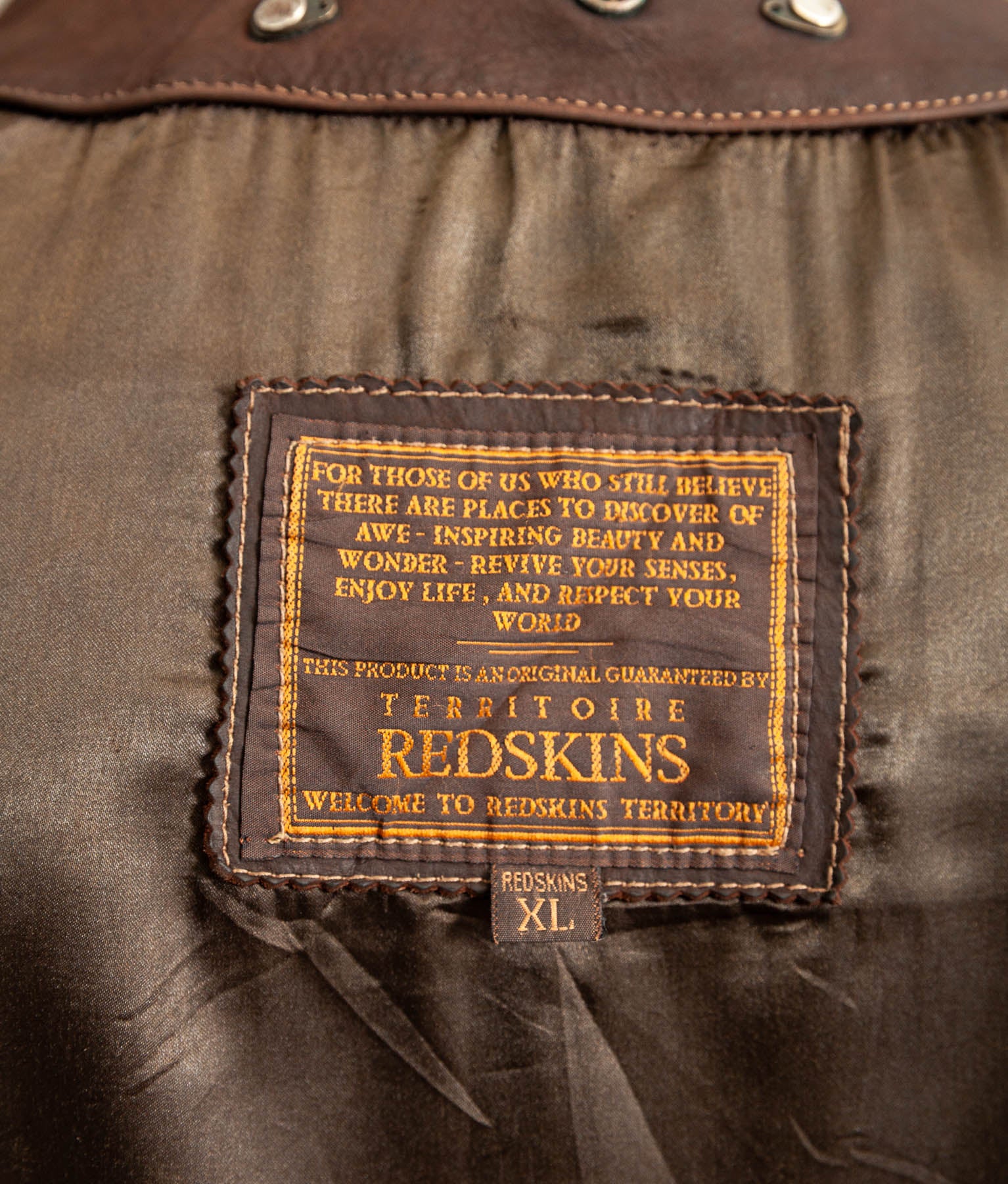 Vintage 1990s Redskins Buffalo Hide Leather Trucker Jacket