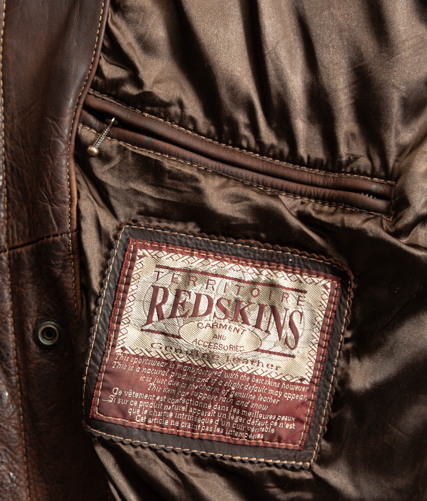 Vintage 1990s Redskins Buffalo Hide Leather Trucker Jacket
