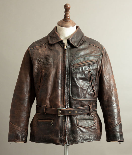 Vintage 1980s Redskins Motors Buffalo Hide Leather Motorcycle Jacket