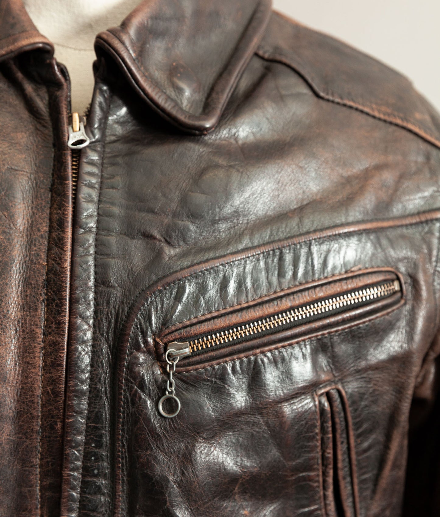 Vintage 1980s Redskins Motors Buffalo Hide Leather Motorcycle Jacket