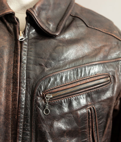 Vintage 1980s Redskins Motors Buffalo Hide Leather Motorcycle Jacket