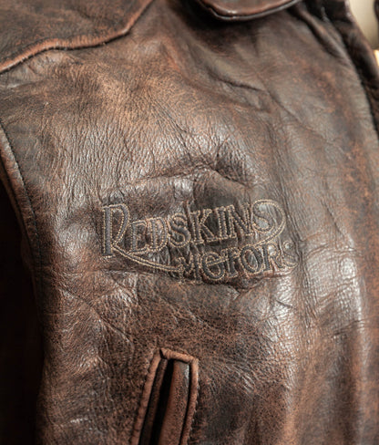 Vintage 1980s Redskins Motors Buffalo Hide Leather Motorcycle Jacket