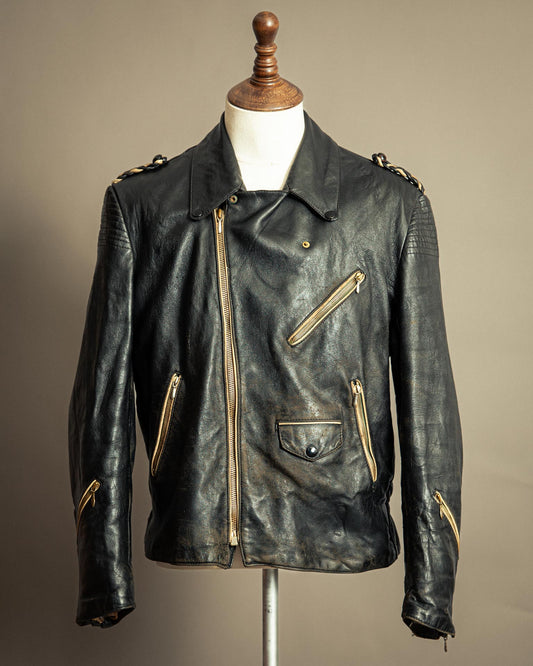 Vintage 1950s German Leather Motorcycle Jacket Large (44)