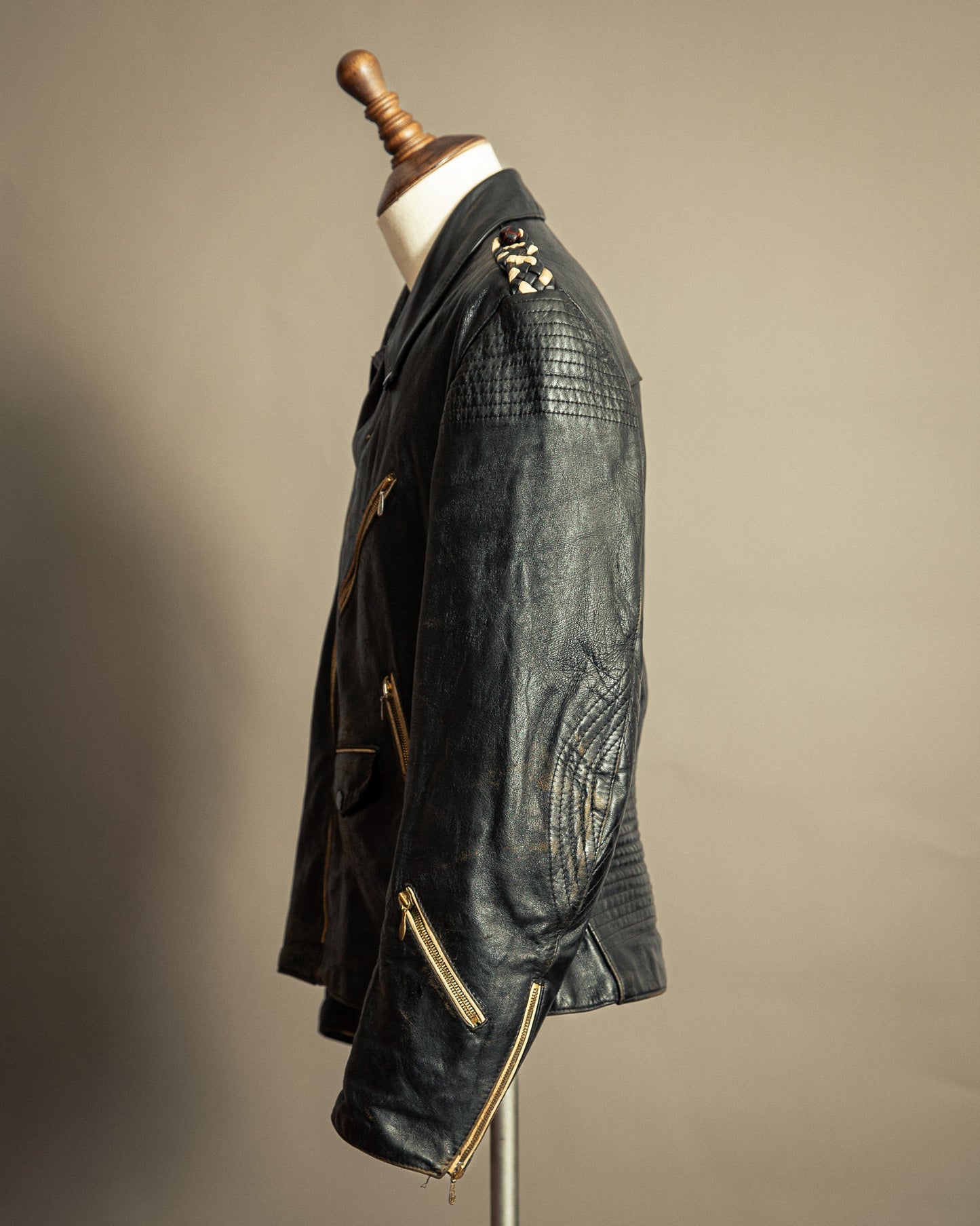 Vintage 1950s German Leather Motorcycle Jacket Large (44)