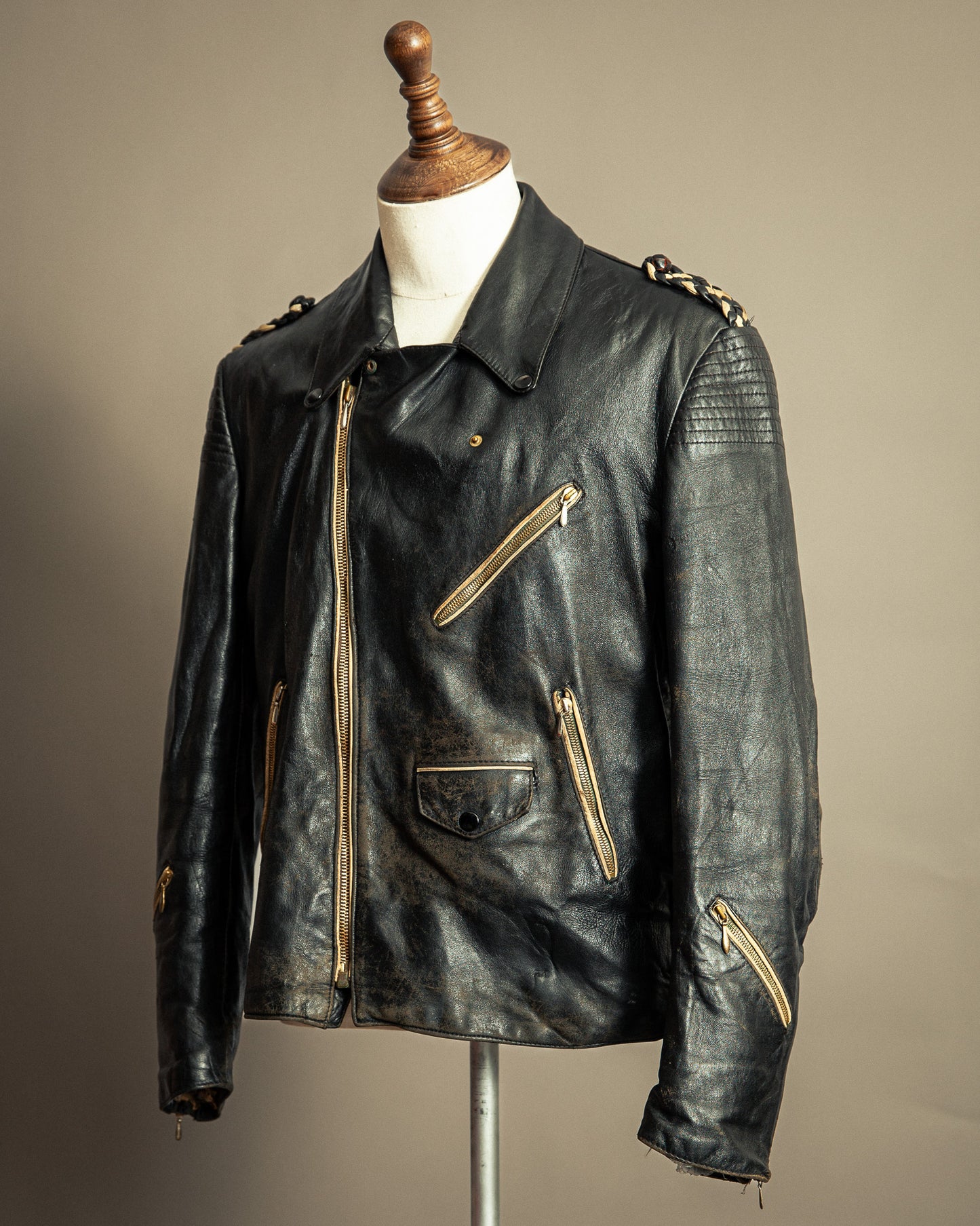 Vintage 1950s German Leather Motorcycle Jacket Large (44)