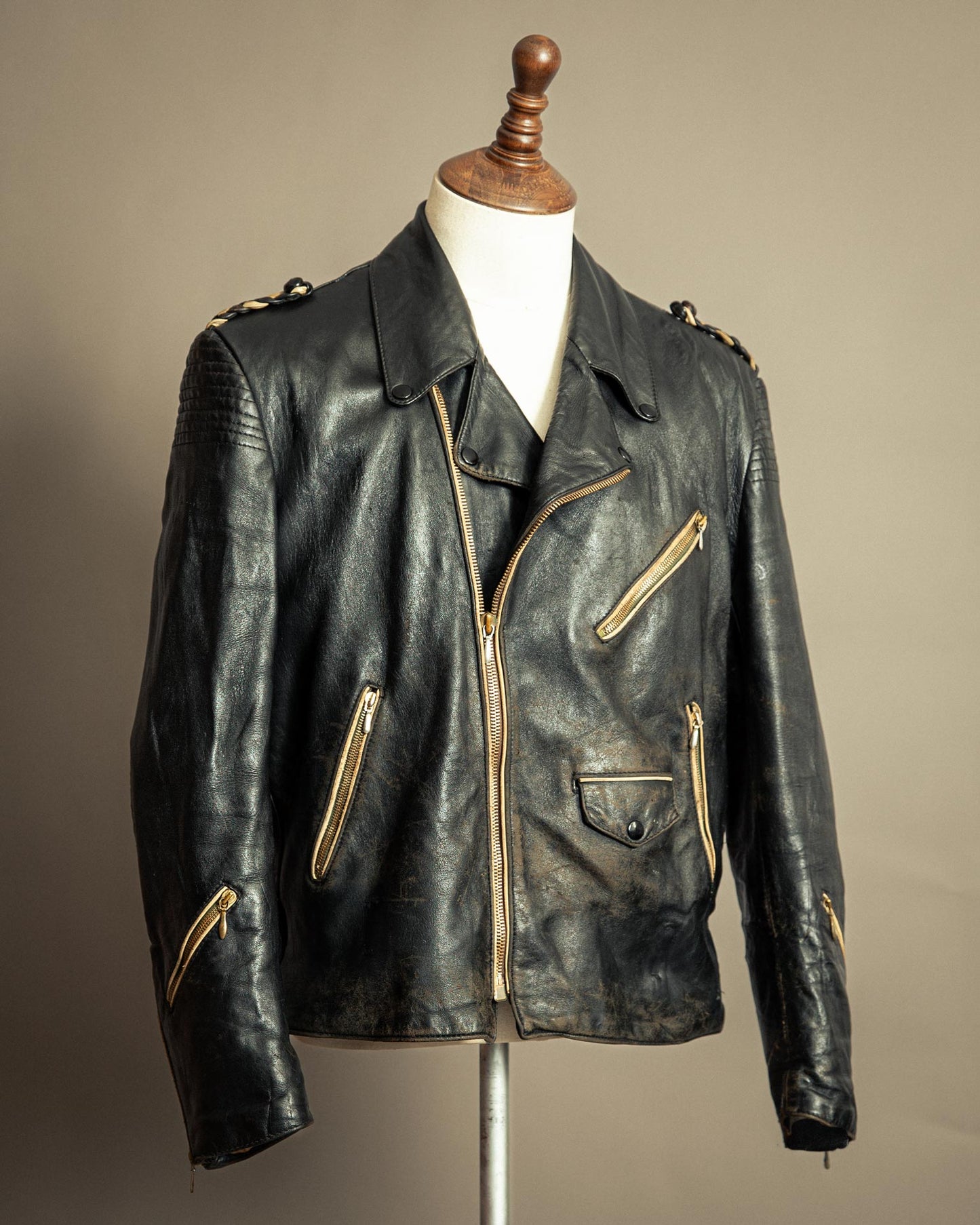 Vintage 1950s German Leather Motorcycle Jacket Large (44)