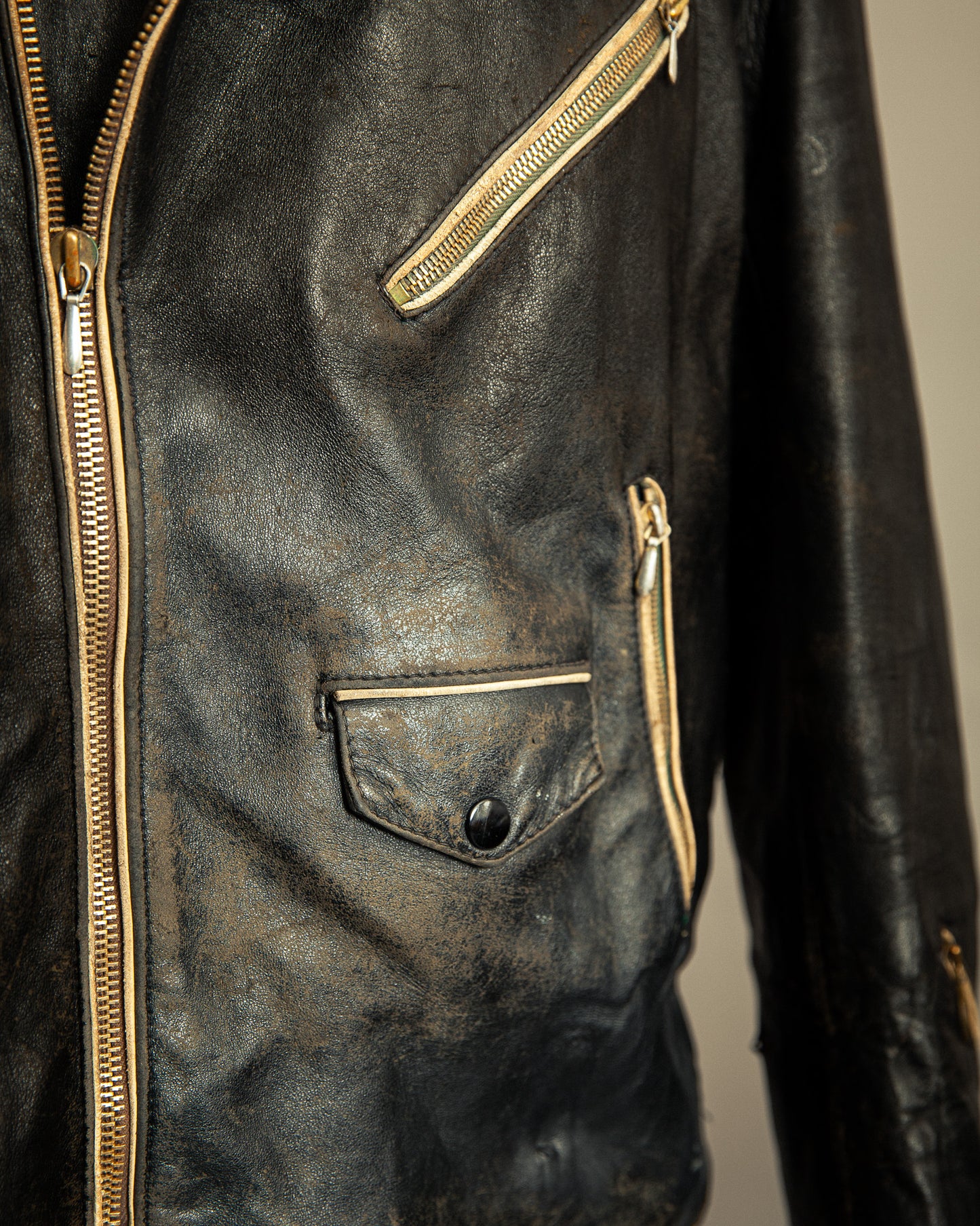 Vintage 1950s German Leather Motorcycle Jacket Large (44)