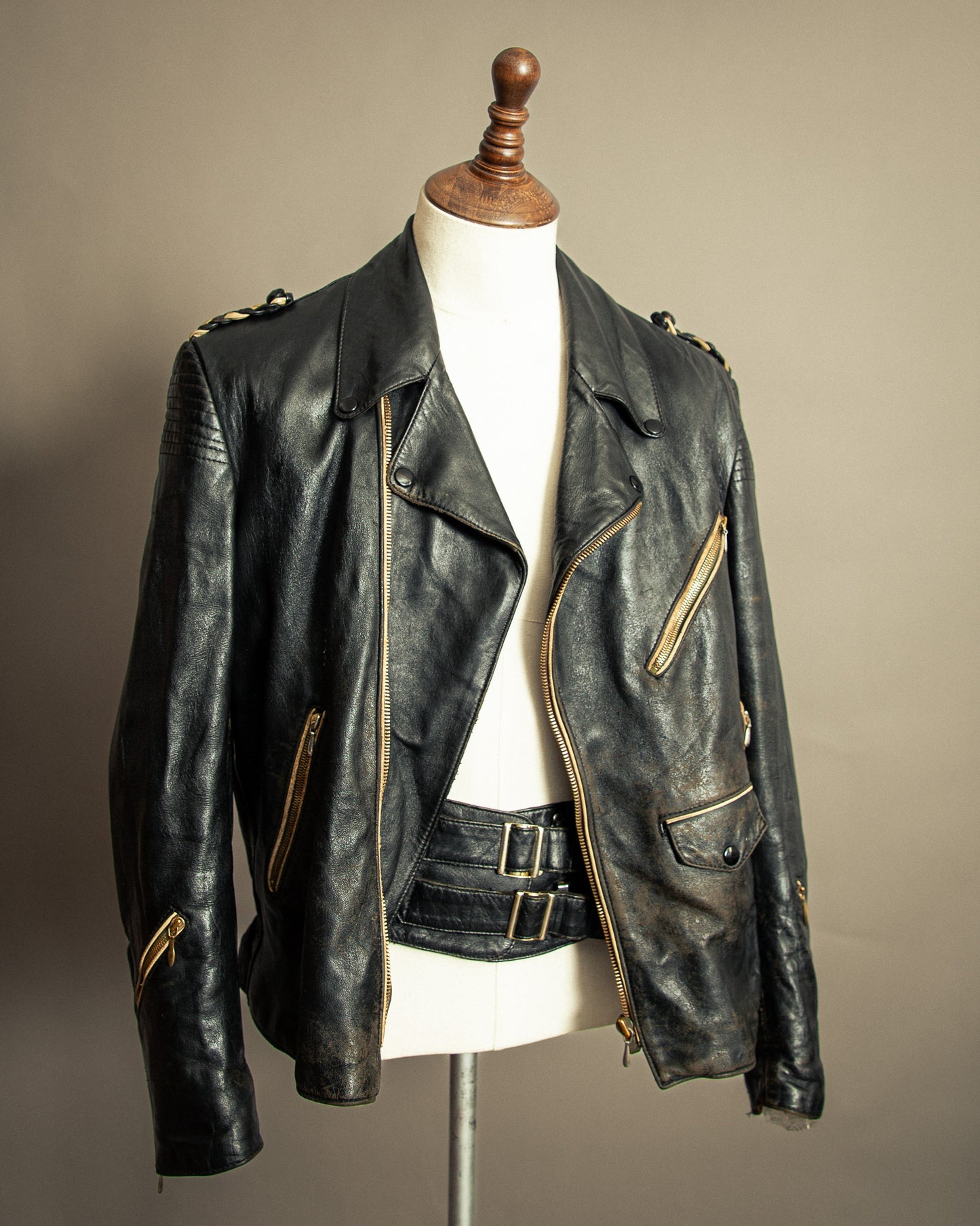 Vintage 1950s German Leather Motorcycle Jacket Large (44)