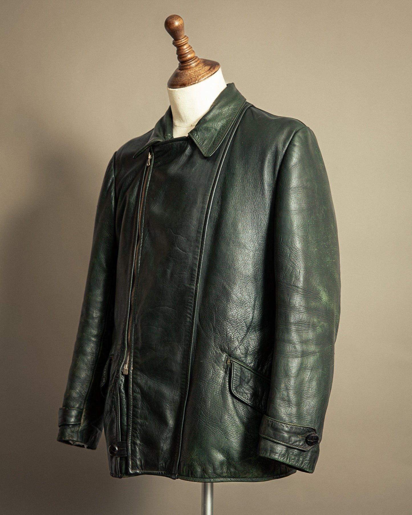 Vintage 1940s Striwa German Goatskin Leather Motorcycle Jacket Medium (42)