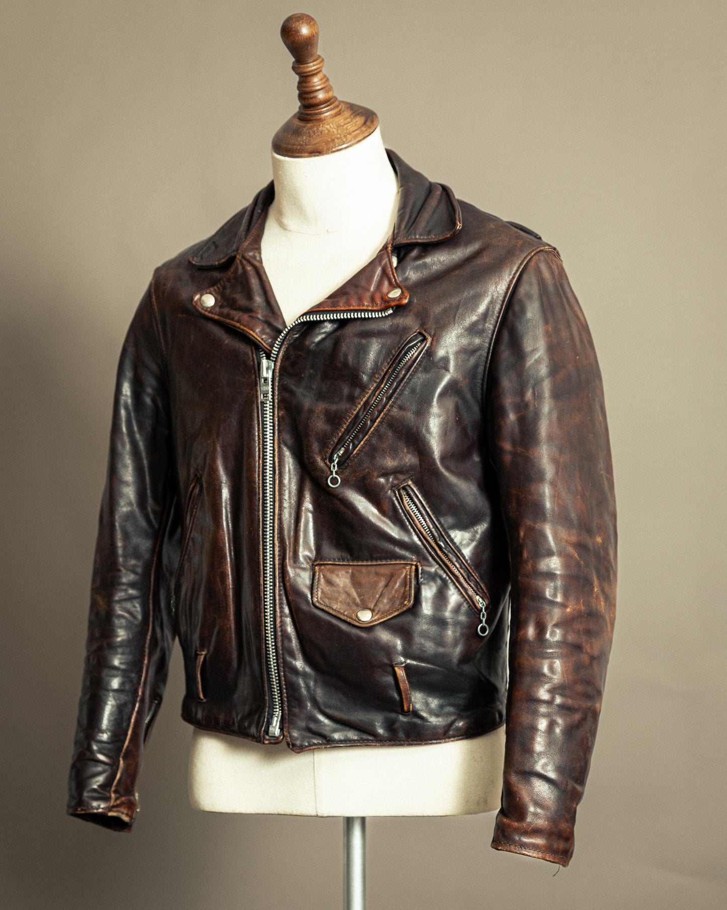 Schott Perfecto 619 – 1970s Hand-Oiled Brown Naked Cowhide (40)