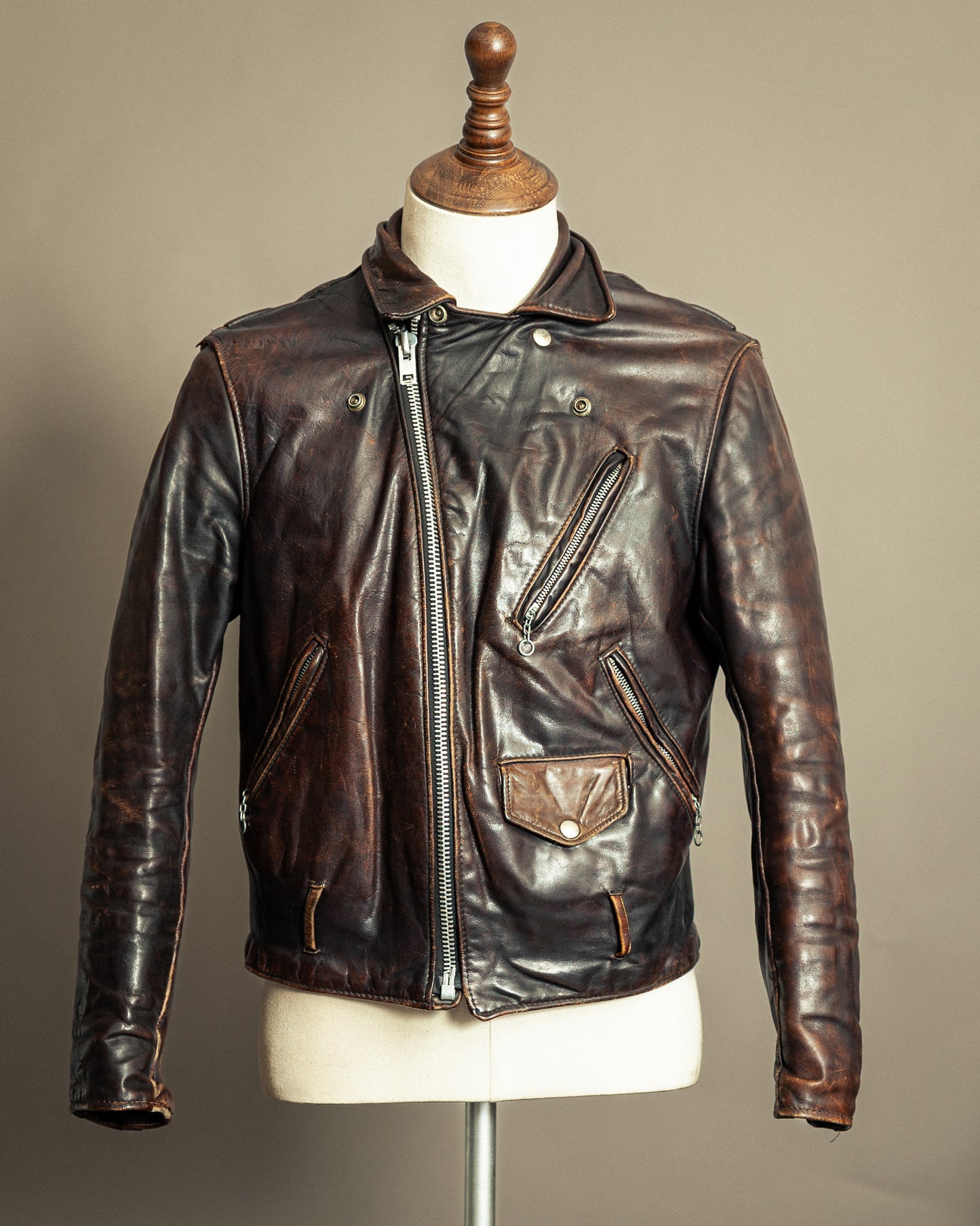 Schott Perfecto 619 – 1970s Hand-Oiled Brown Naked Cowhide (40)