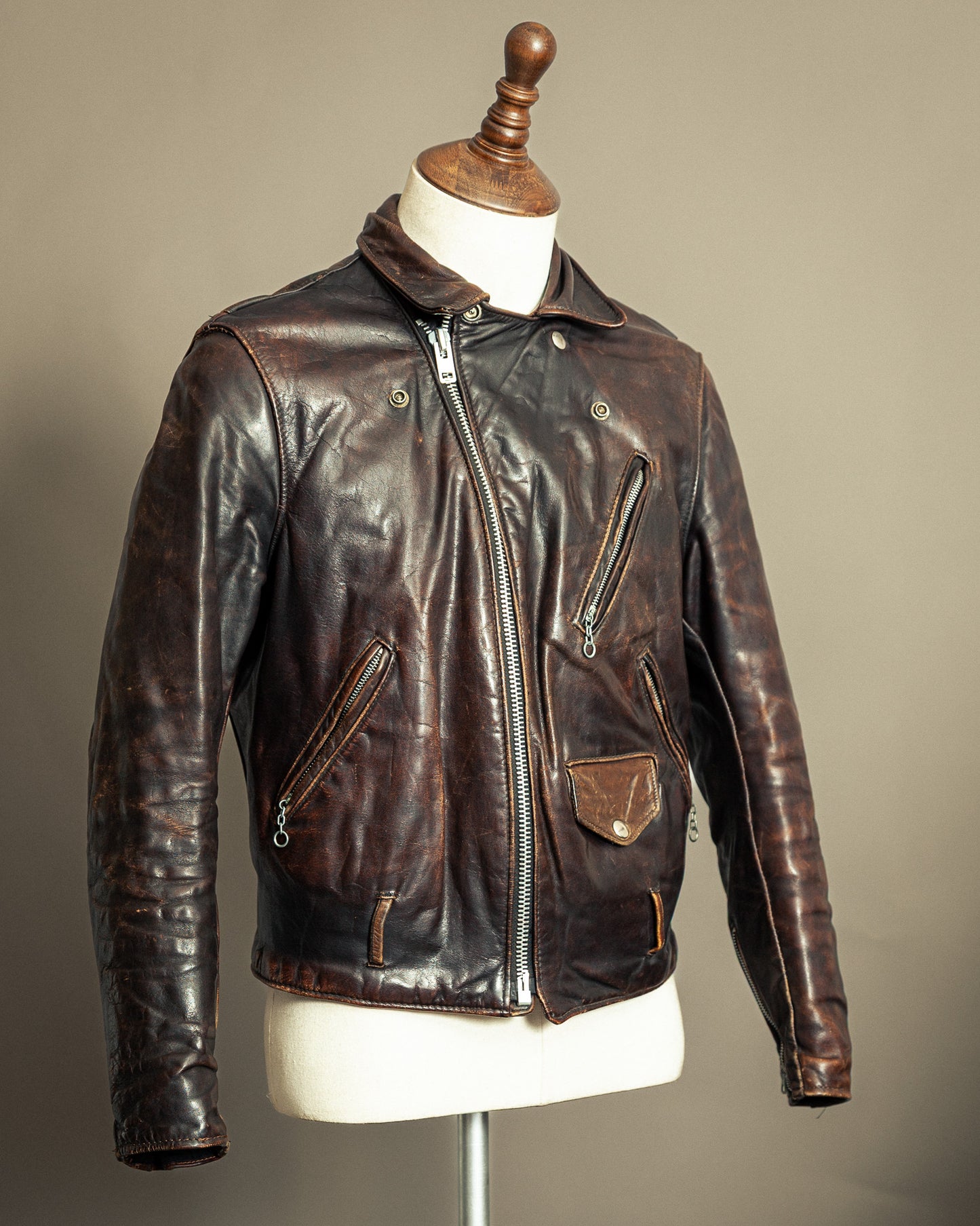 Schott Perfecto 619 – 1970s Hand-Oiled Brown Naked Cowhide (40)