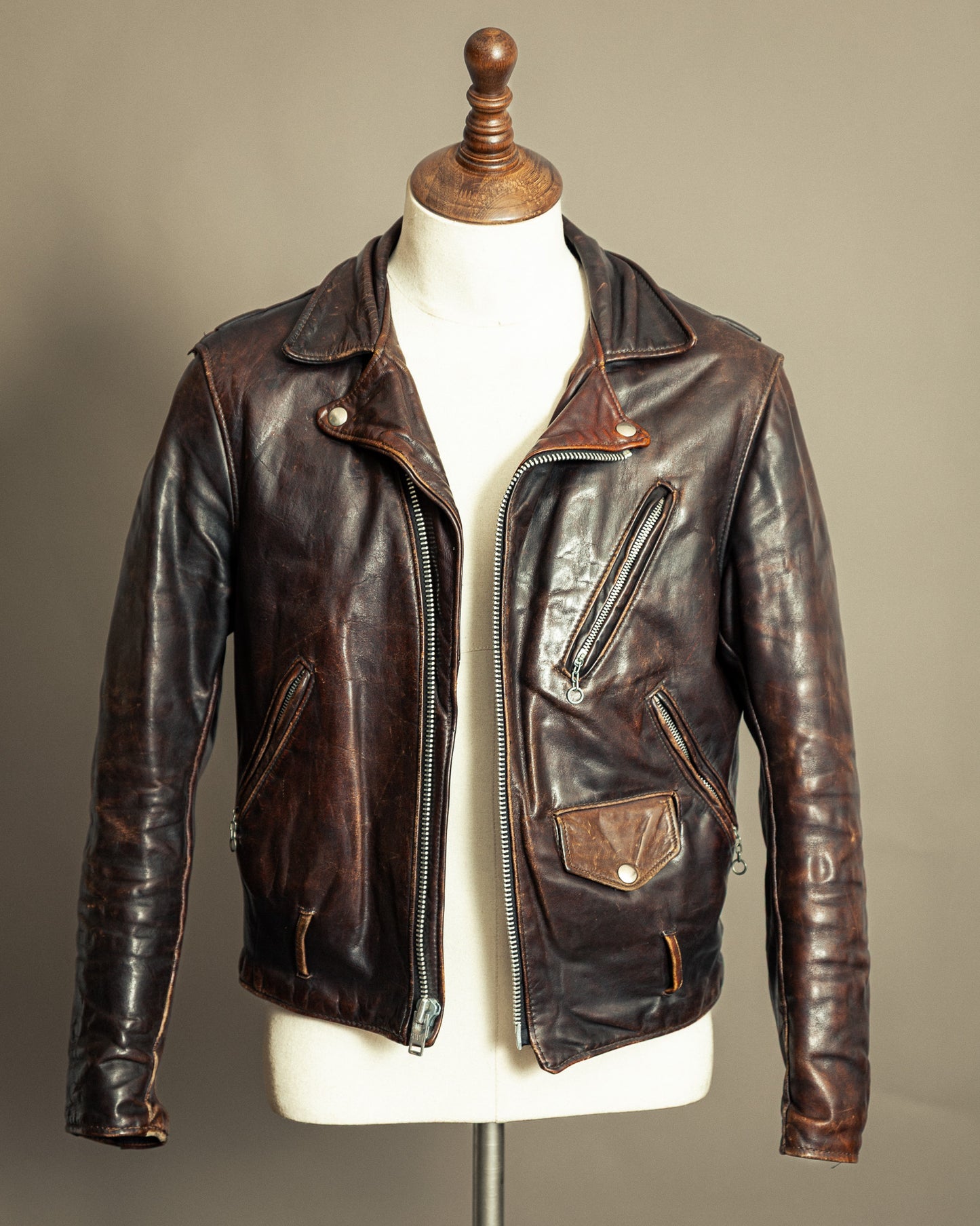Schott Perfecto 619 – 1970s Hand-Oiled Brown Naked Cowhide (40)