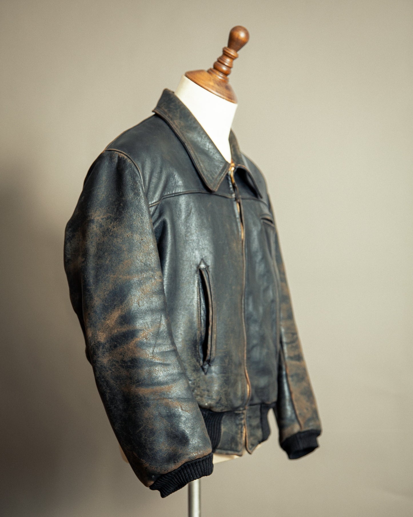 Vintage 1940s French Leather Aviator Blouson Jacket Large (44)