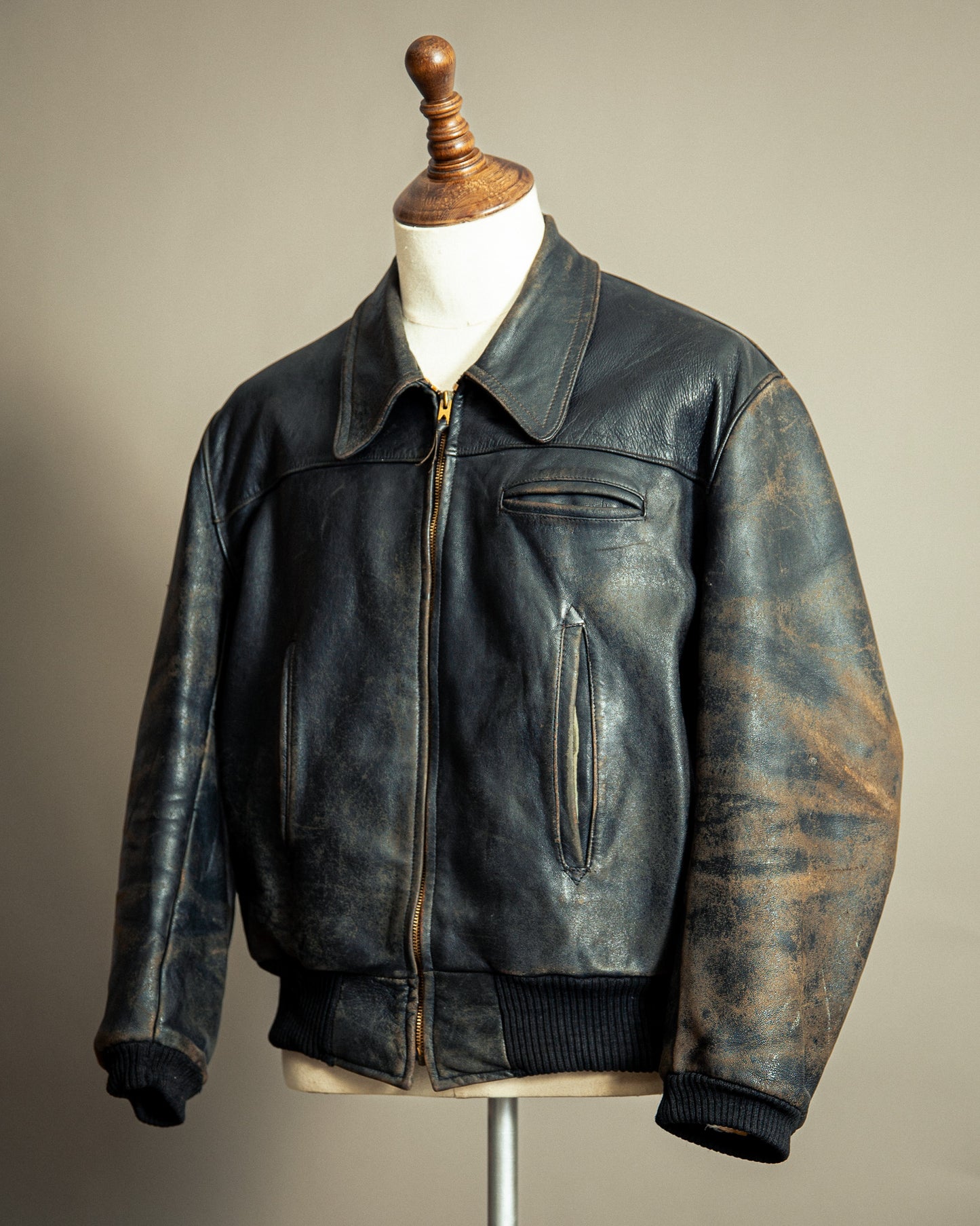 Vintage 1940s French Leather Aviator Blouson Jacket Large (44)