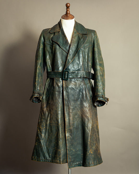 Vintage WW2 1940s German Goatskin Leather Trench Coat M (42)