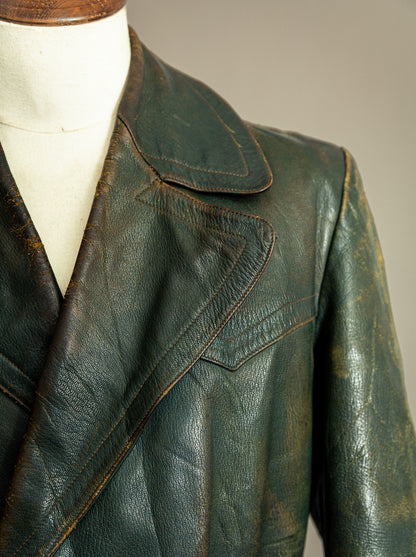 Vintage WW2 1940s German Goatskin Leather Trench Coat M (42)