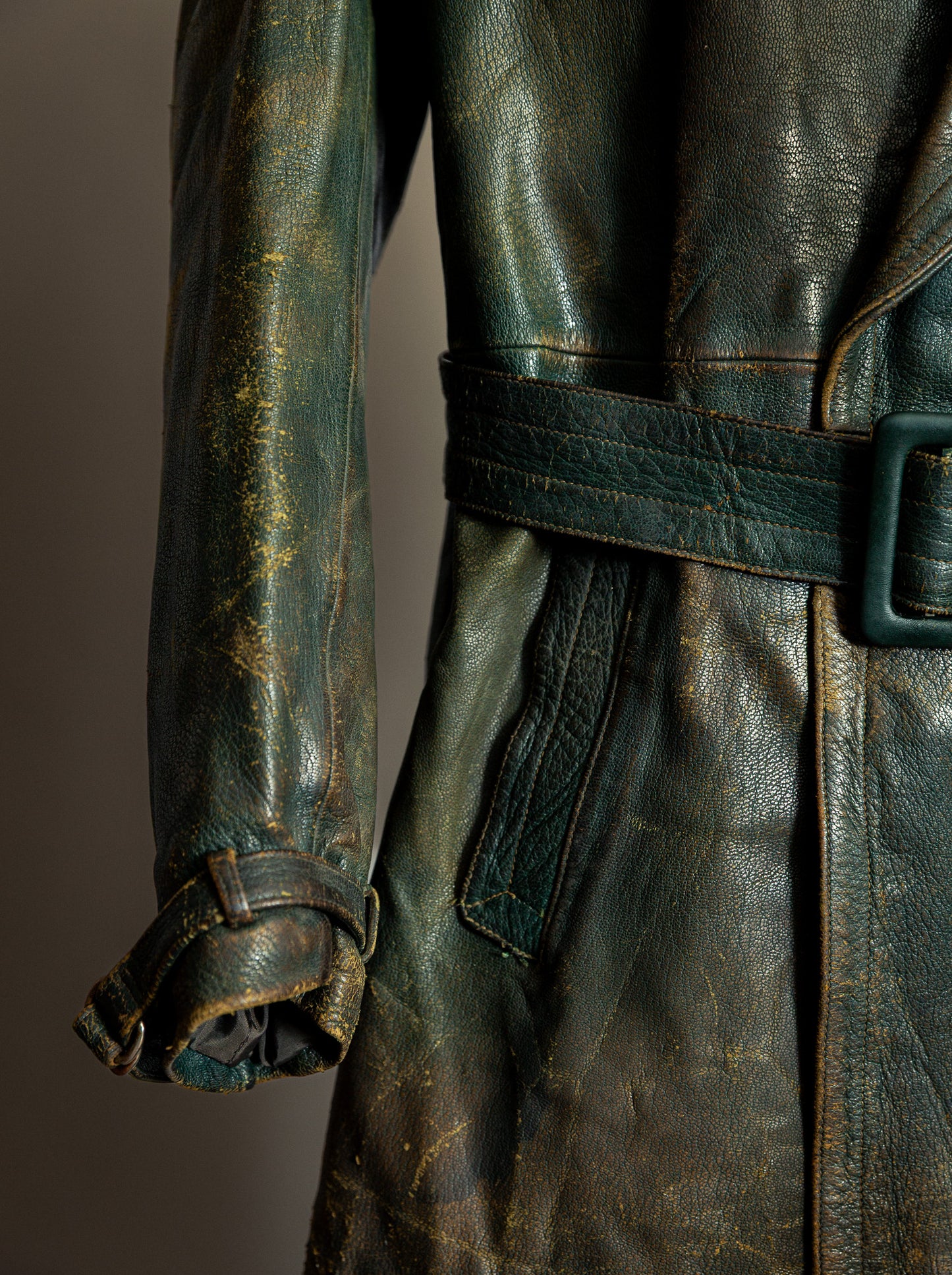 Vintage WW2 1940s German Goatskin Leather Trench Coat M (42)