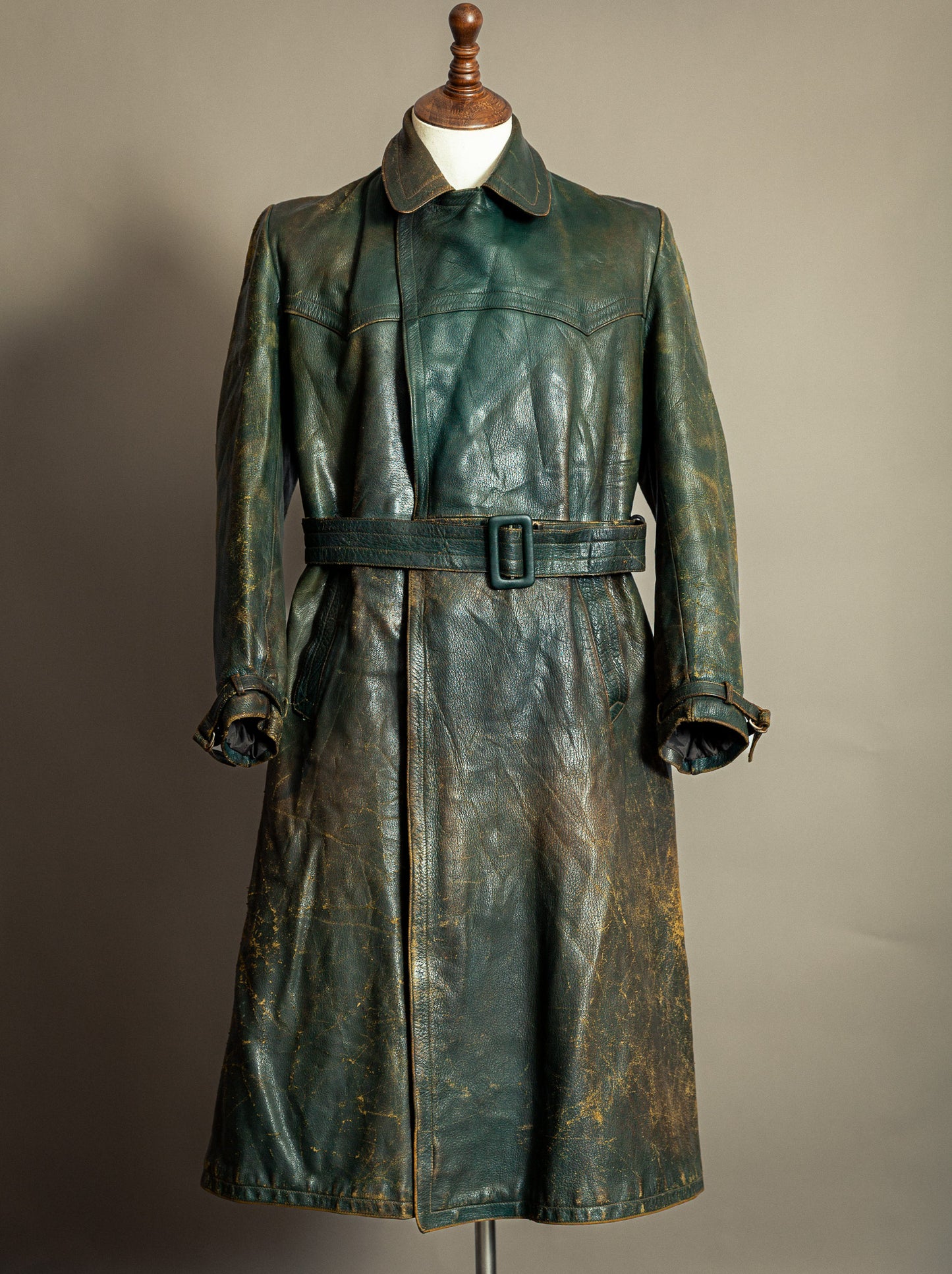 Vintage WW2 1940s German Goatskin Leather Trench Coat M (42)