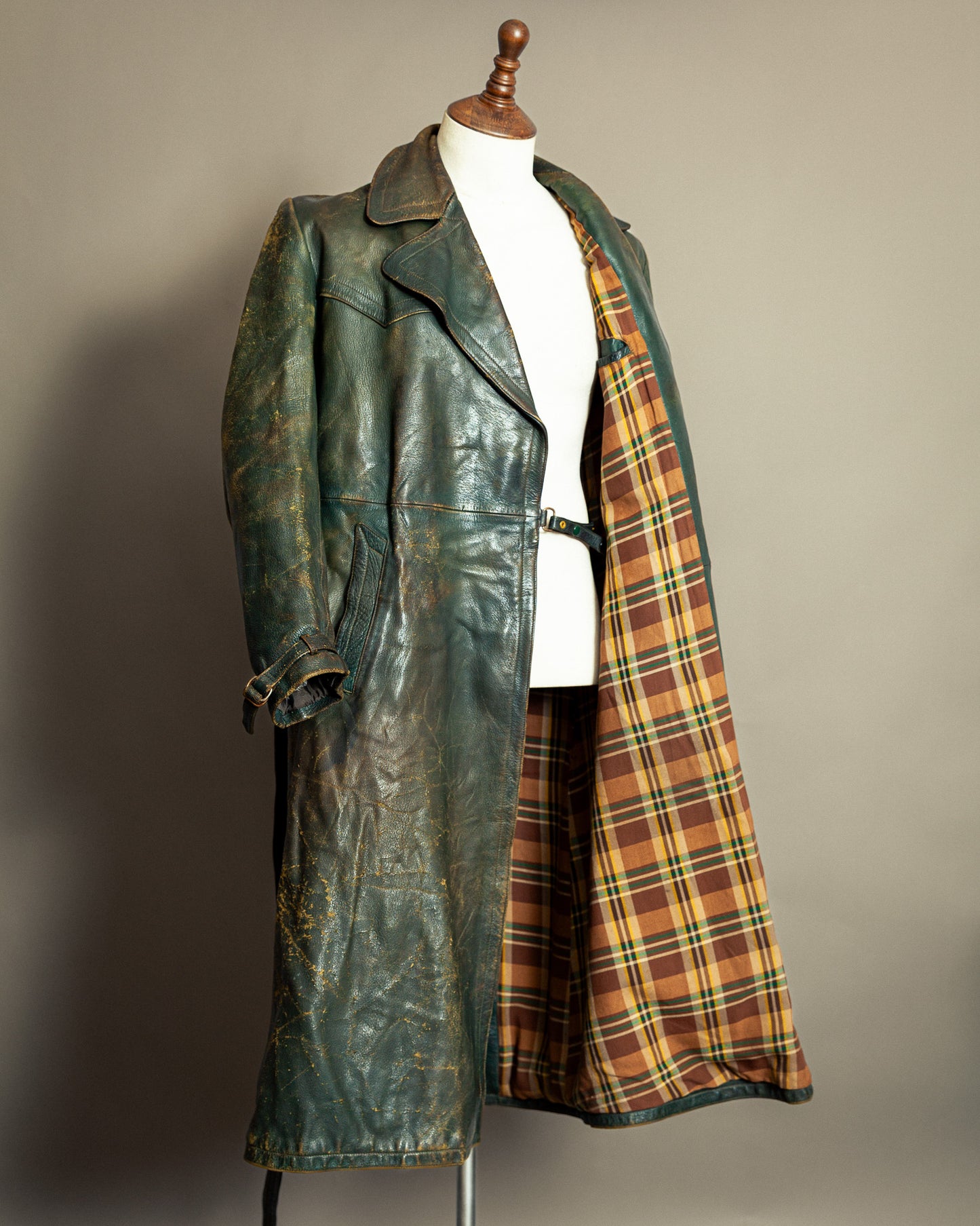 Vintage WW2 1940s German Goatskin Leather Trench Coat M (42)