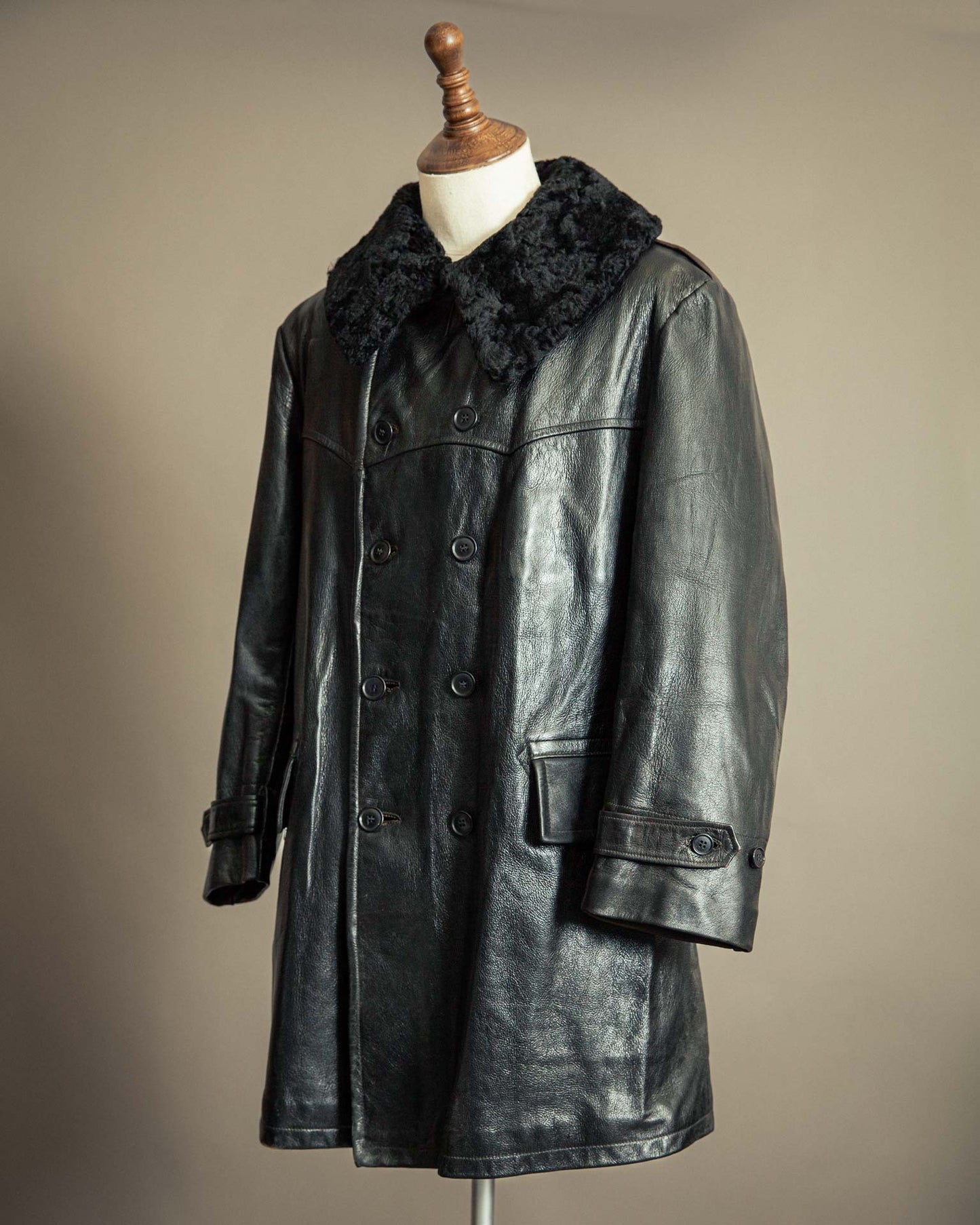 Vintage 1940s Swedish Officers Goatskin Leather Trench Coat - Medium (42)