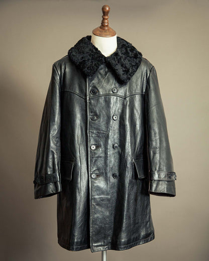Vintage 1940s Swedish Officers Goatskin Leather Trench Coat - Medium (42)