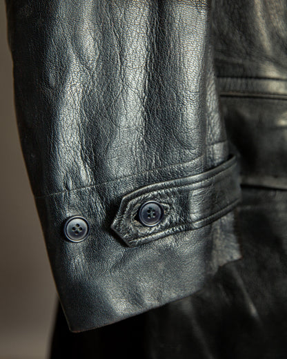 Vintage 1940s Swedish Officers Goatskin Leather Trench Coat - Medium (42)