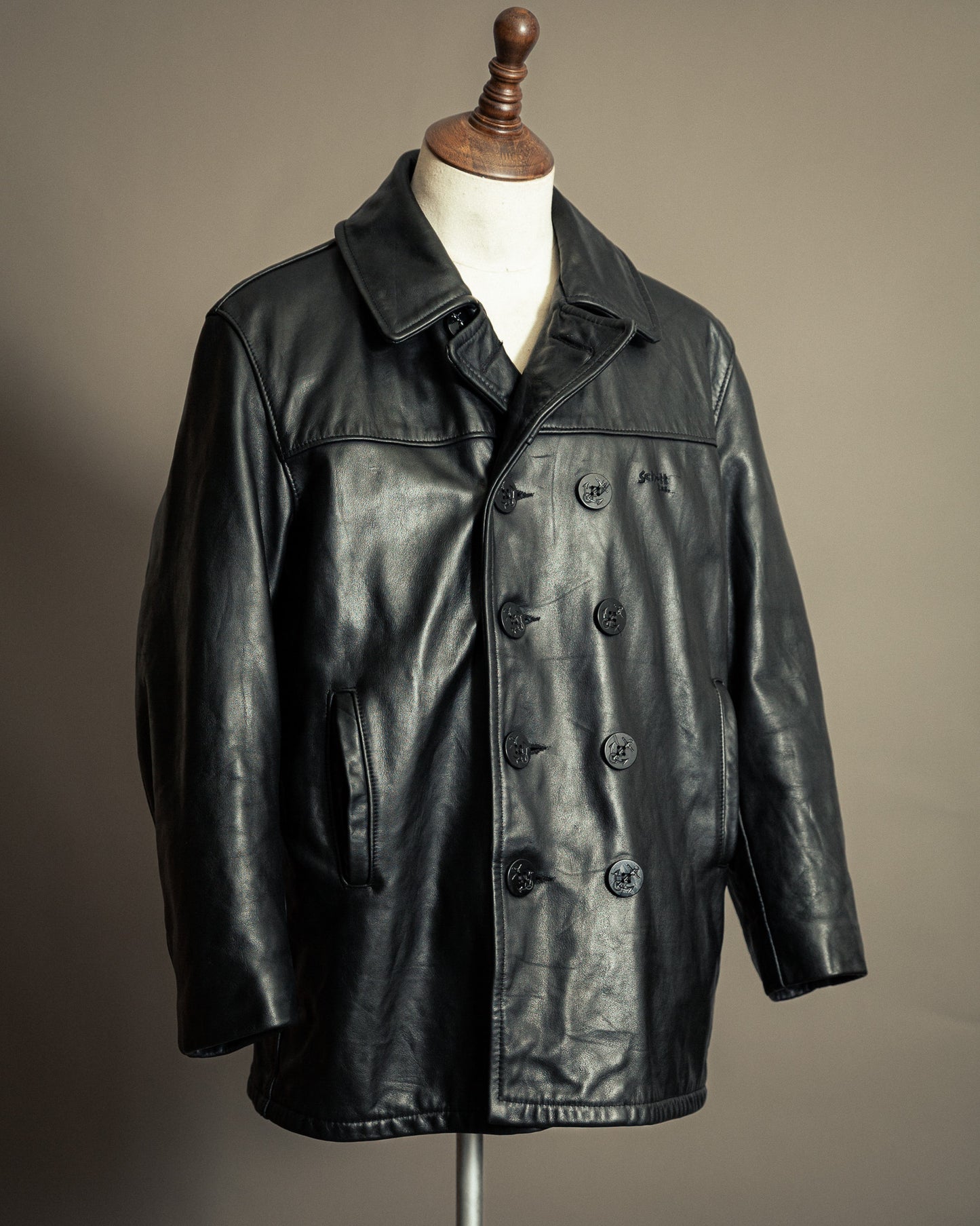 Schott NYC U.S. 740N Leather Pea Coat – Medium (42)