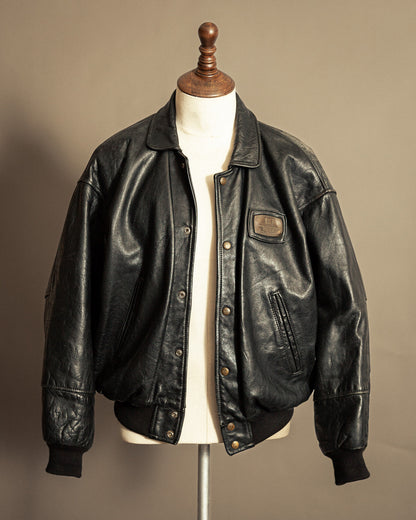 Vintage 1980s Kudsak Black Goatskin Bomber Jacket - Large (44)